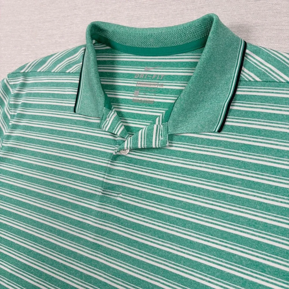 Nike Dri Fit Vapor Standard Fit Polo Shirt Mens Size M Green White Striped